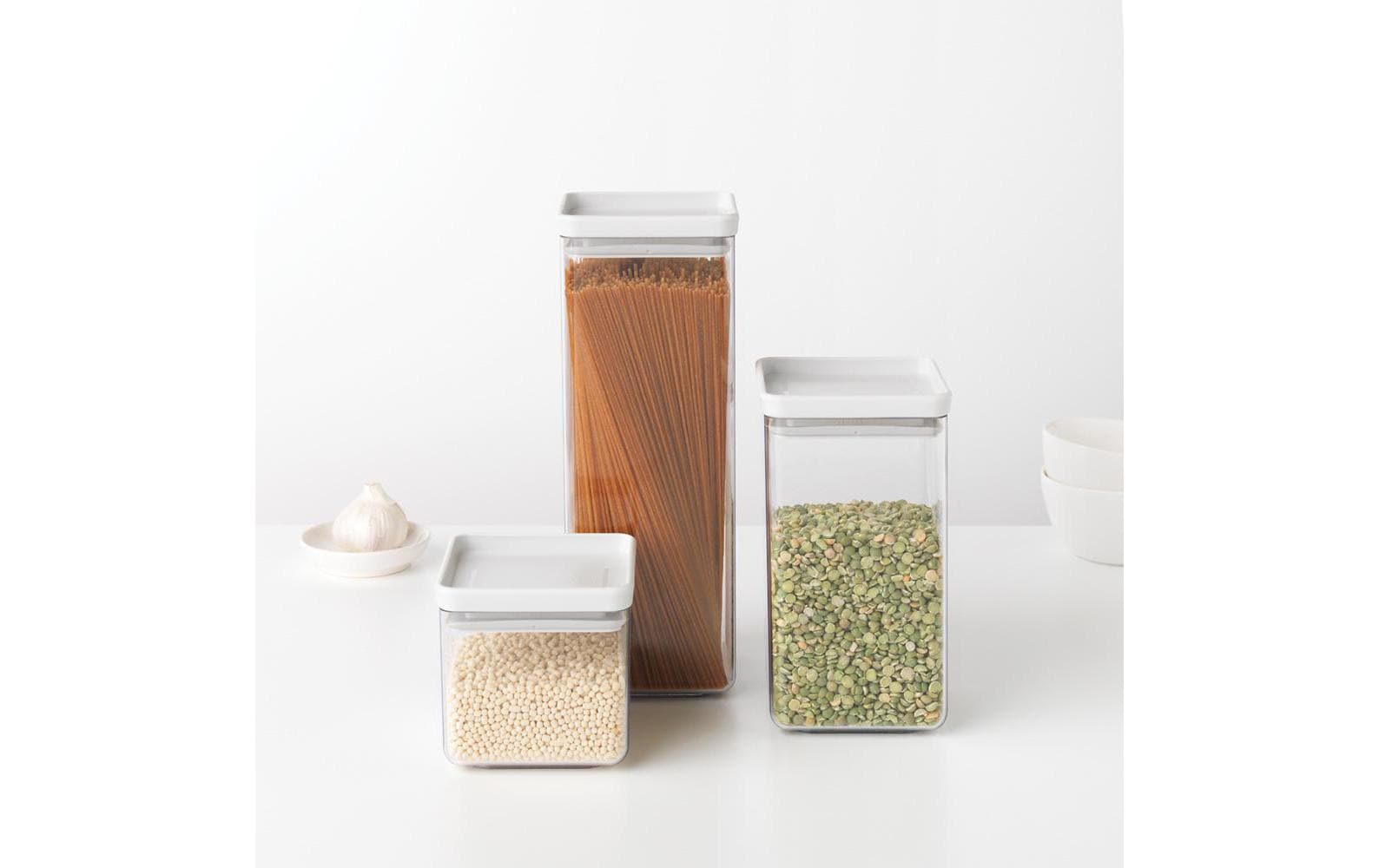 Brabantia Tasty+ – Vorratsdose 2,5 l, 11 × 11 × 29,5 cm, Kunststoff/Silikon, transparent/weiss