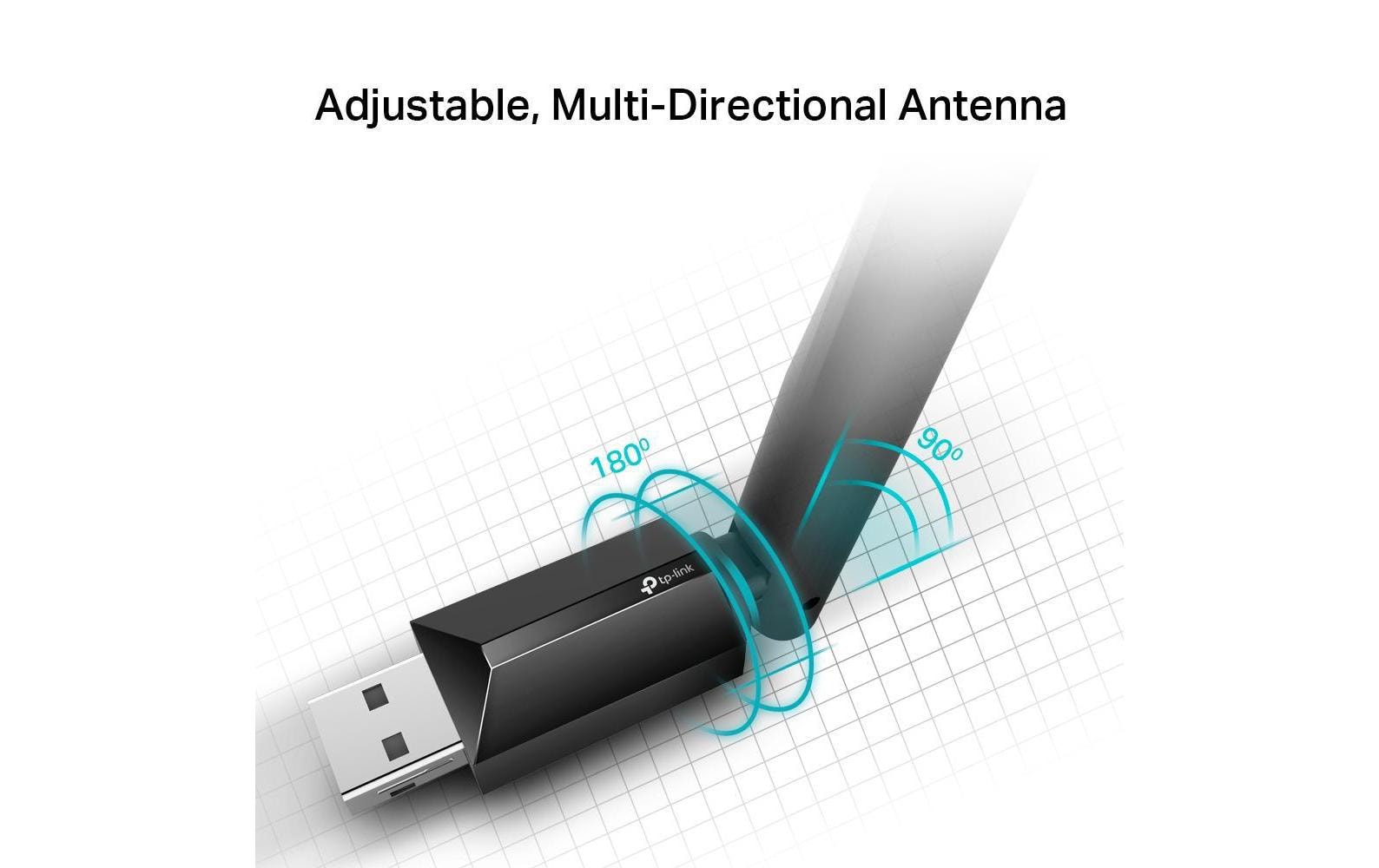 TP-Link Archer T2U Plus – WLAN-Stick, Wi-Fi 5 (802.11ac), Dual-Band, bis 600 Mbit/s, USB 2.0, externe Antenne