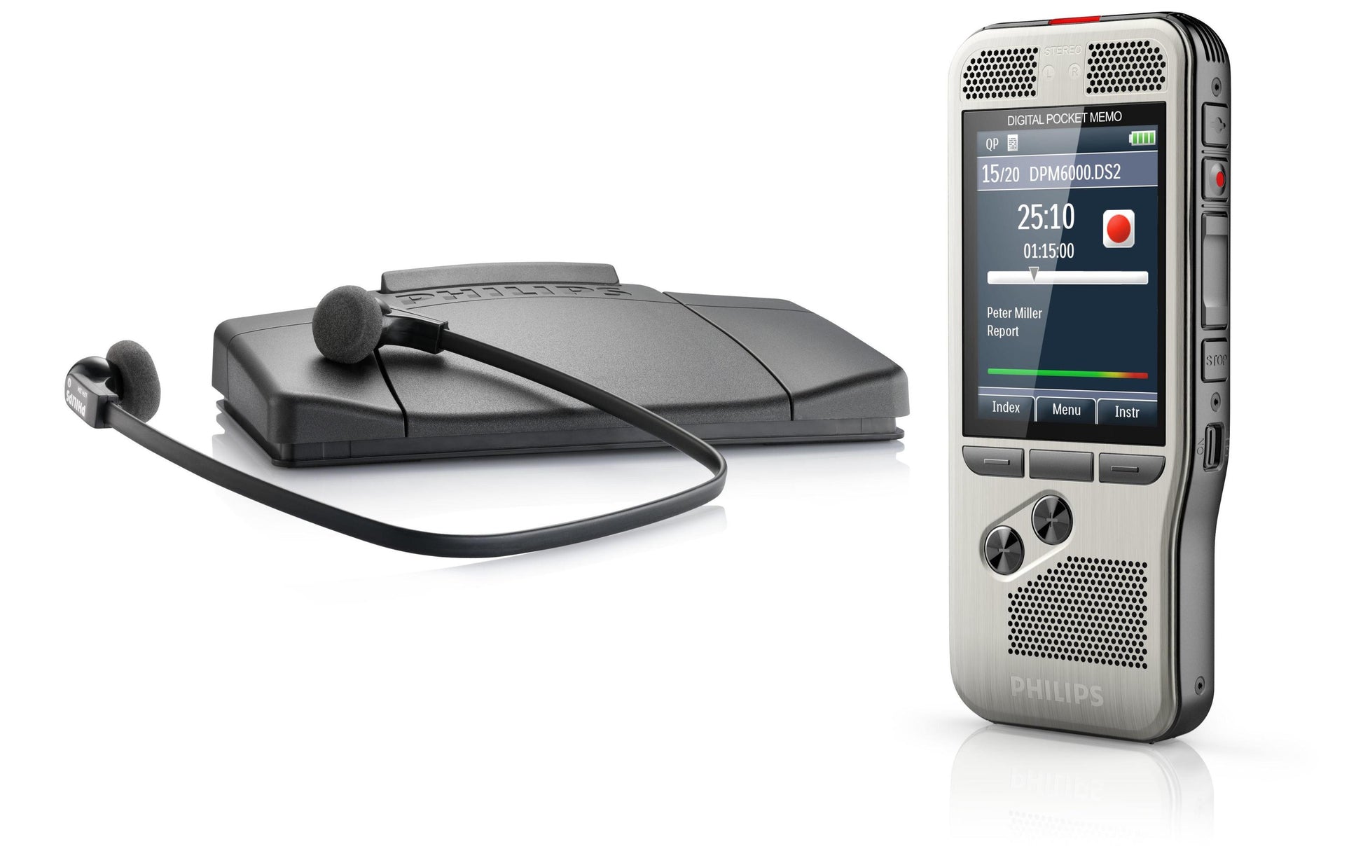 Philips DPM6700 Starter-Set – Diktiergerät + Transkriptionsset, 32 GB, Fusssteuerung, SpeechExec Basic
