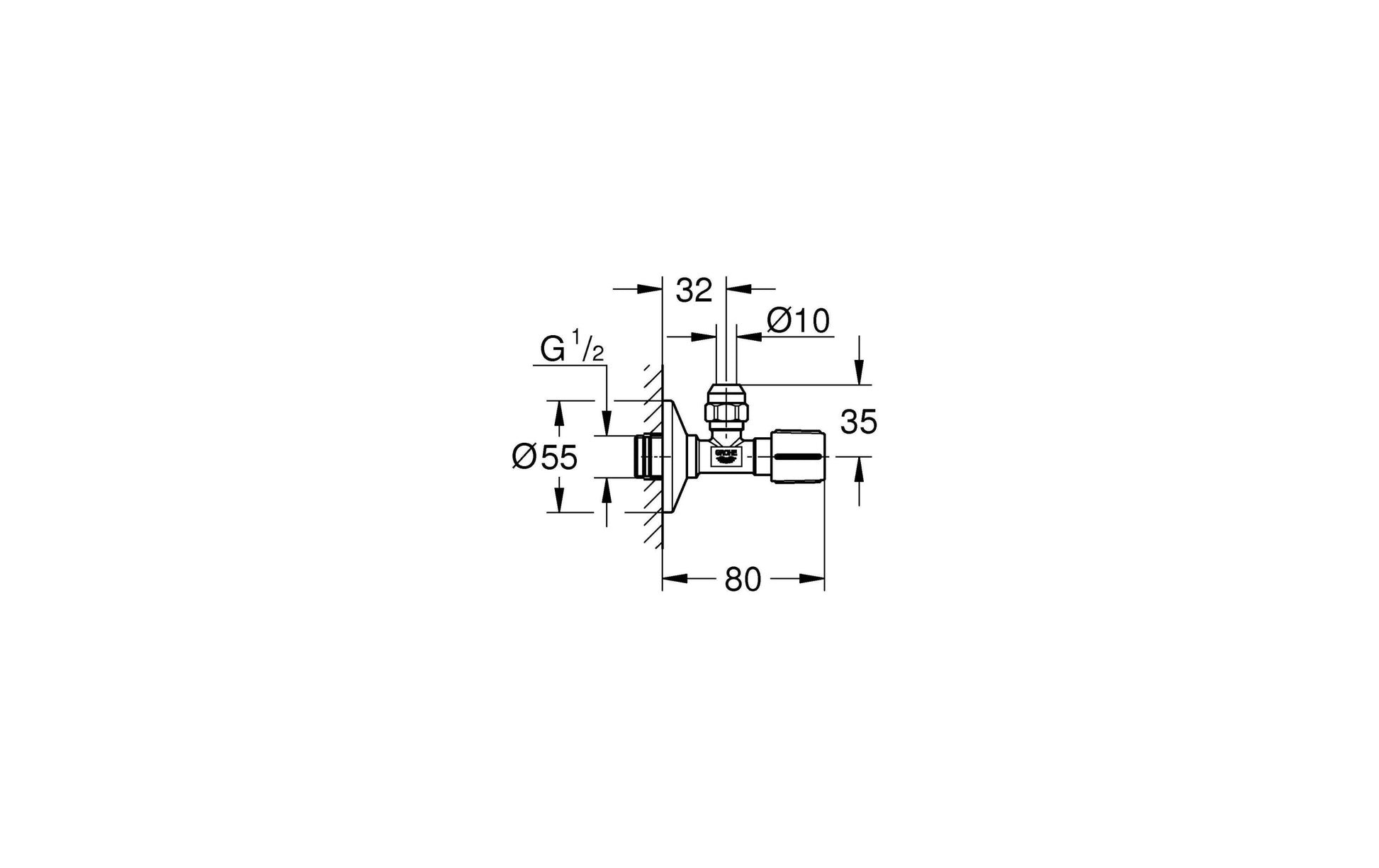 GROHE Eckventil – 1/2" × 3/8", Messing, Chrom, für Waschmaschine