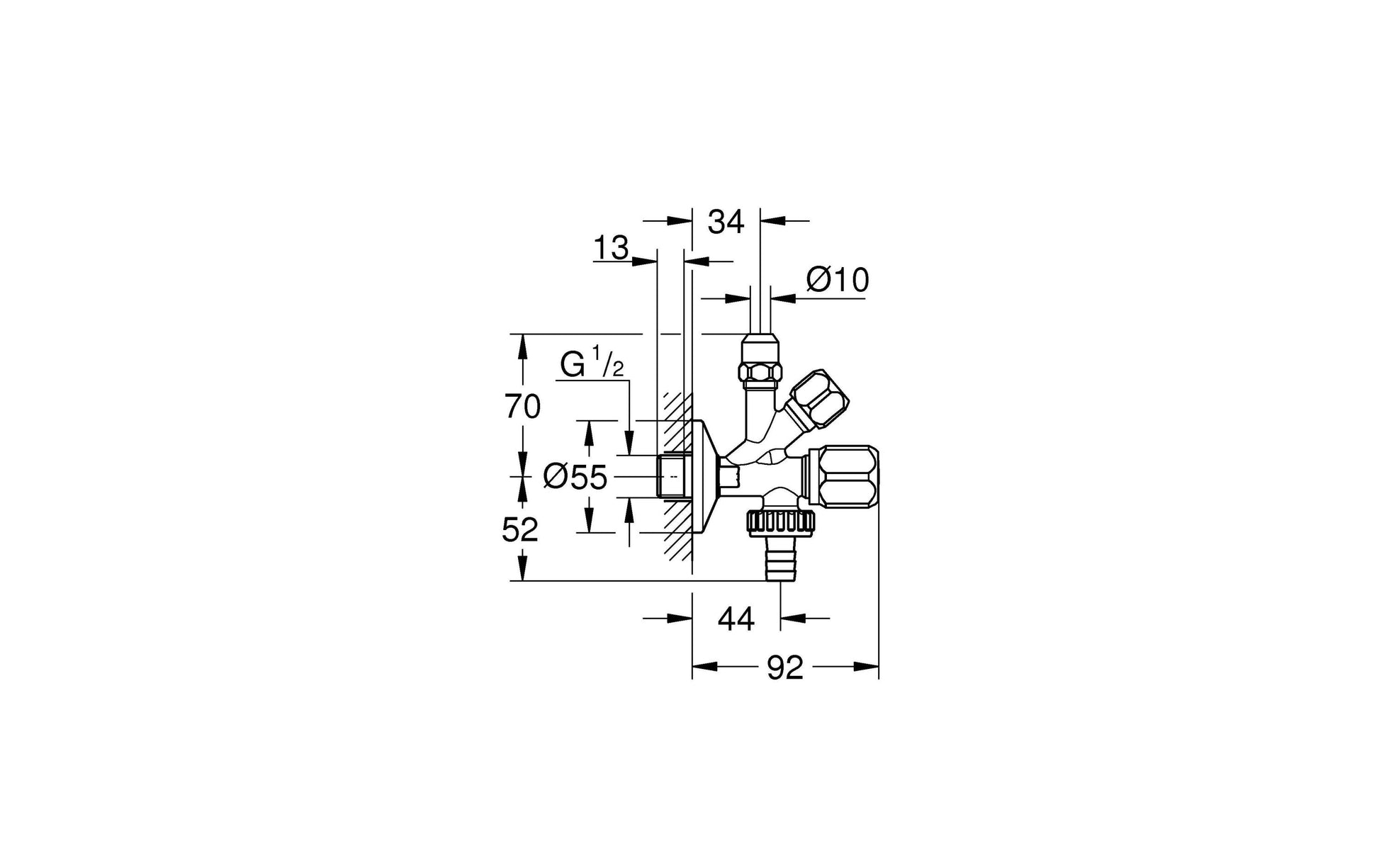 GROHE Kombi-Eckventil – 1/2" × 3/8", Messing, Chrom, für Waschmaschine