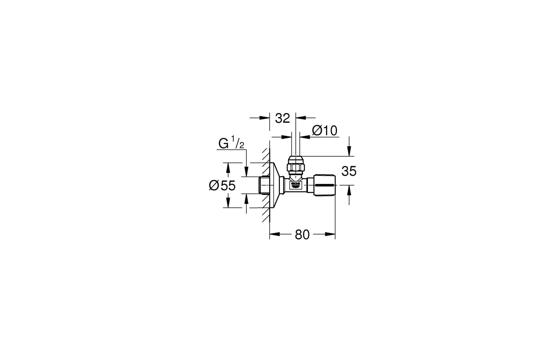 GROHE Eckventil – 1/2" × 3/8, Messing, Chrom, für Waschmaschine