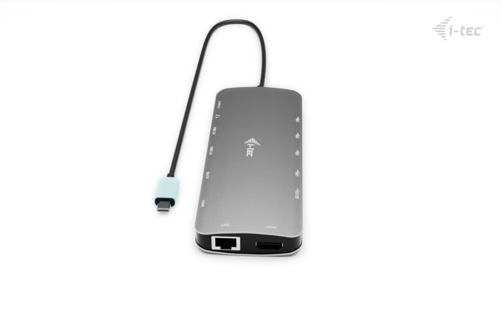 i-tec Metal Nano Dockingstation – USB-C, 2× HDMI, 1× DP, 3× USB-A, 5× USB-C, 140 W PD, GbE, SD/microSD, 3,5 mm