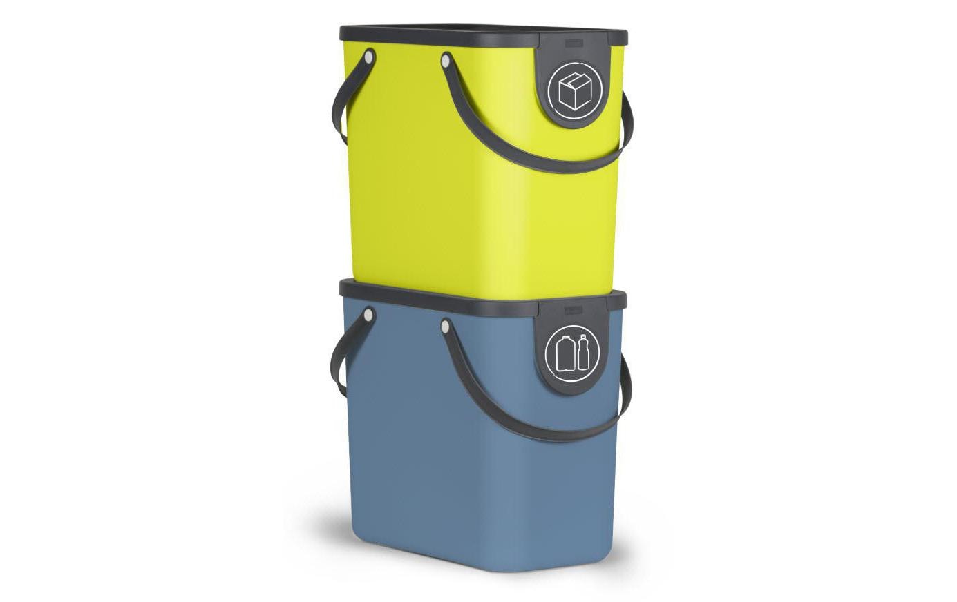 Rotho Abfallcontainer – 25 l – mit Deckel – Kunststoff, Horizon Blau – B × H × T 235 × 340 × 400 mm