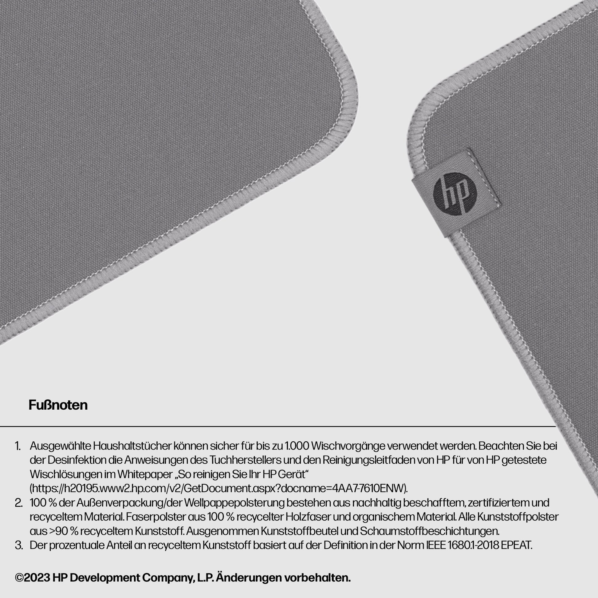 HP 100 – Mauspad – 230 × 200 mm, Polyester/Gummi, Grau