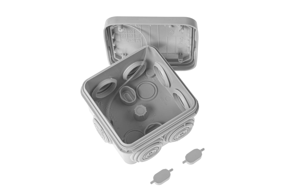 Legrand Aufputz-Box, 65×65×40 mm, 7 Einführungen (Ø 4–20 mm), Kunststoff – Grau
