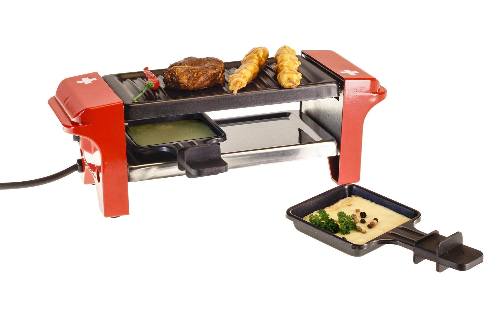 Nouvel Raclette-Grill 303835 – 2 Personen, Aluguss-Grillplatte, Antihaftbeschichtung, 350 W – Schwarz/Rot