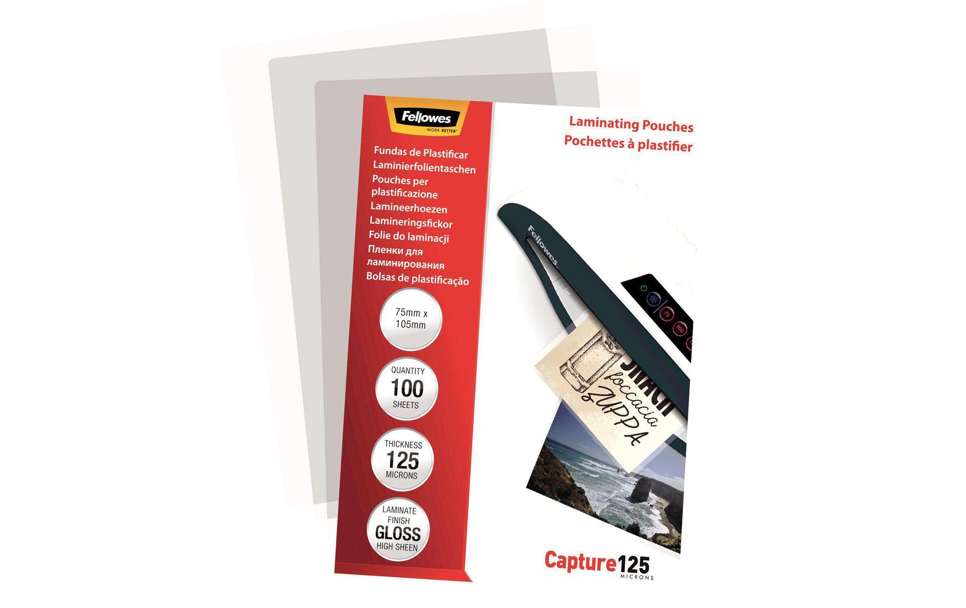 Fellowes Laminierfolien 75 × 105 mm, glänzend – 250 µm, 100 Stk.