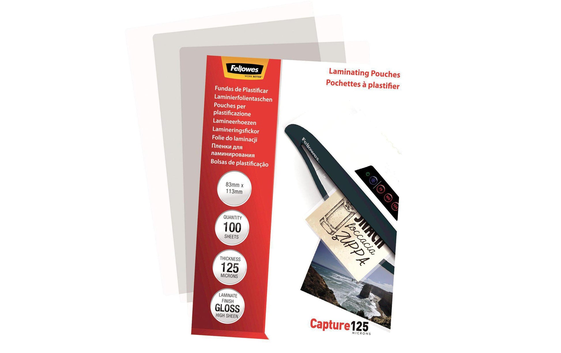 Fellowes Laminierfolien 88 × 122 mm – 125 µm, glänzend, 100 Stück