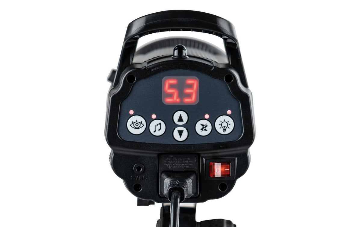 Dörr DFX-300 Studioblitz – 300 Ws, 150 W Lampe, 5500 K, 0,1–0,7 s Blitzfolgezeit, dimmbar – Schwarz