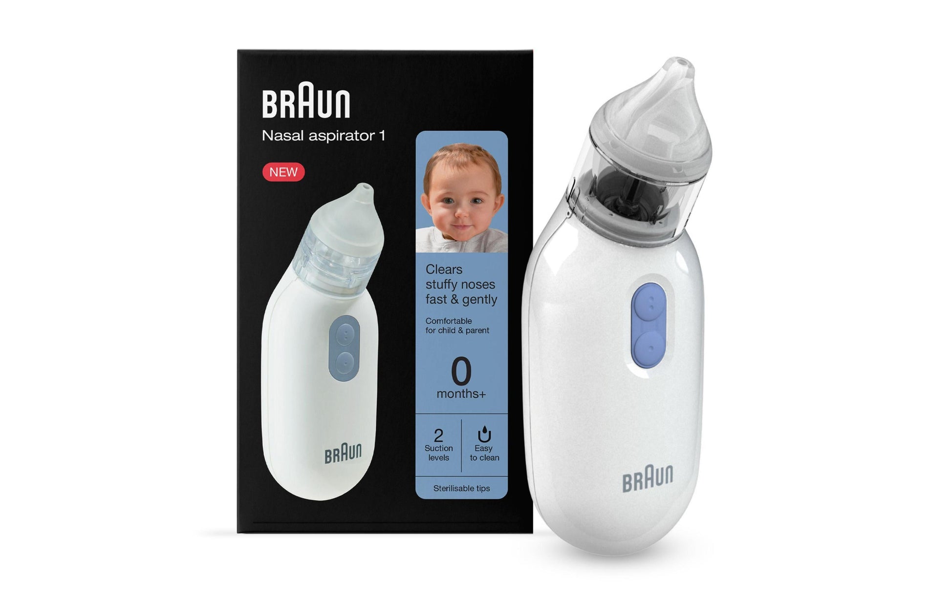 Braun Nasensauger BNA 100 – elektrisch, Akku – abnehmbare, spülmaschinenfeste Spitzen – weiss