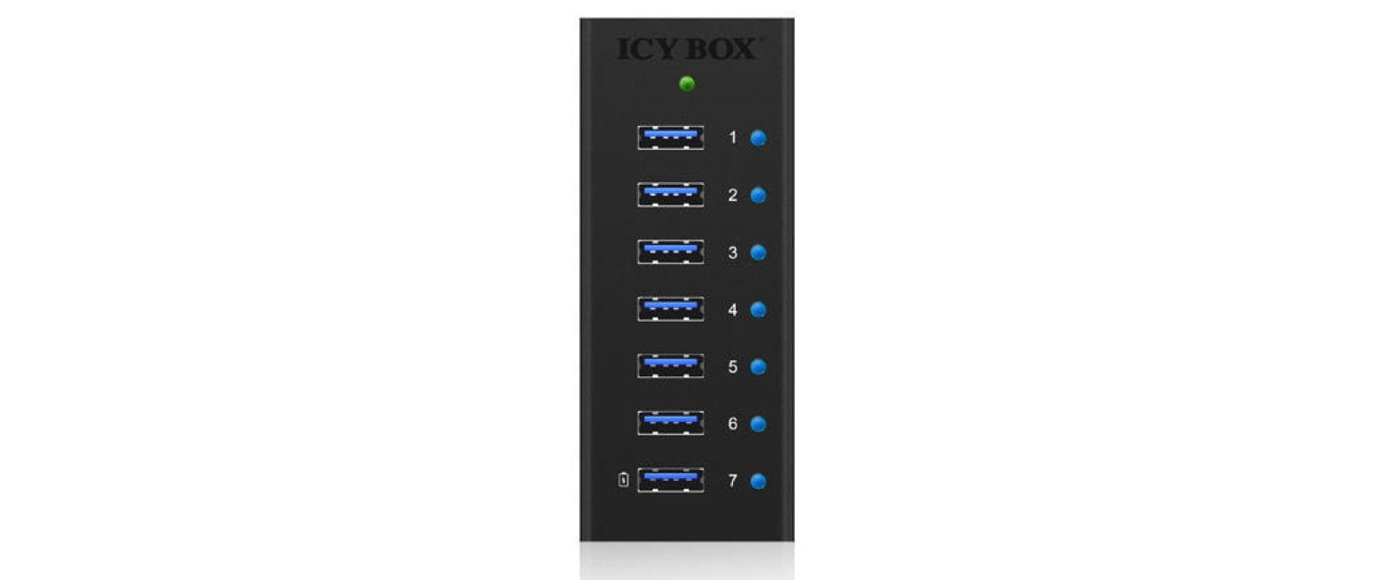 ICY BOX IB-AC618 USB-Hub – USB 3.0, 7× USB-A (1× Ladeport)