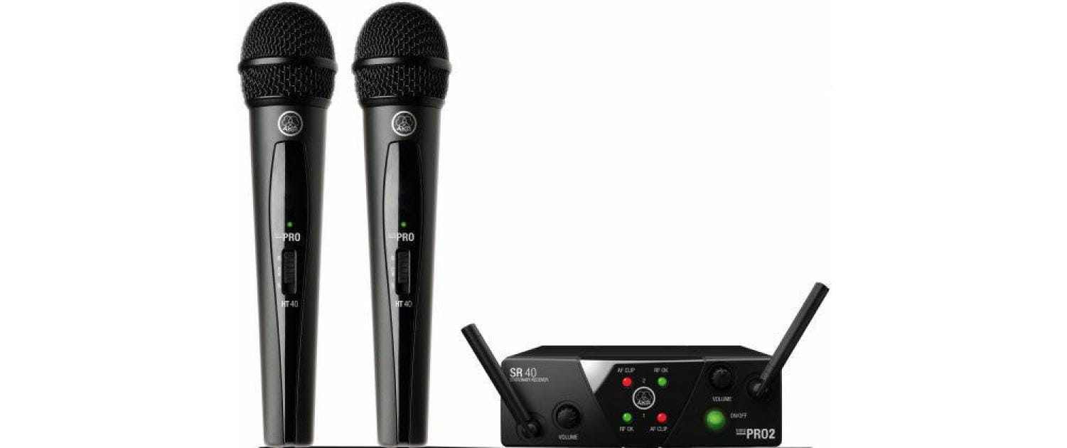 AKG WMS40 Mini Dual Vocal Set Bühnenmikrofon 2er-Set – 6,35 mm Klinke, Kabellos, Niere – Schwarz