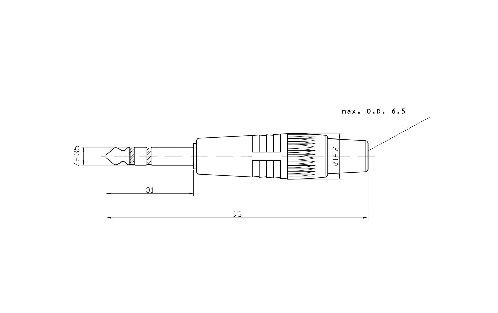 Bemero BC2002BK-M – 6,3 mm Stereo-Klinkenstecker, gerade, männlich, schwarz