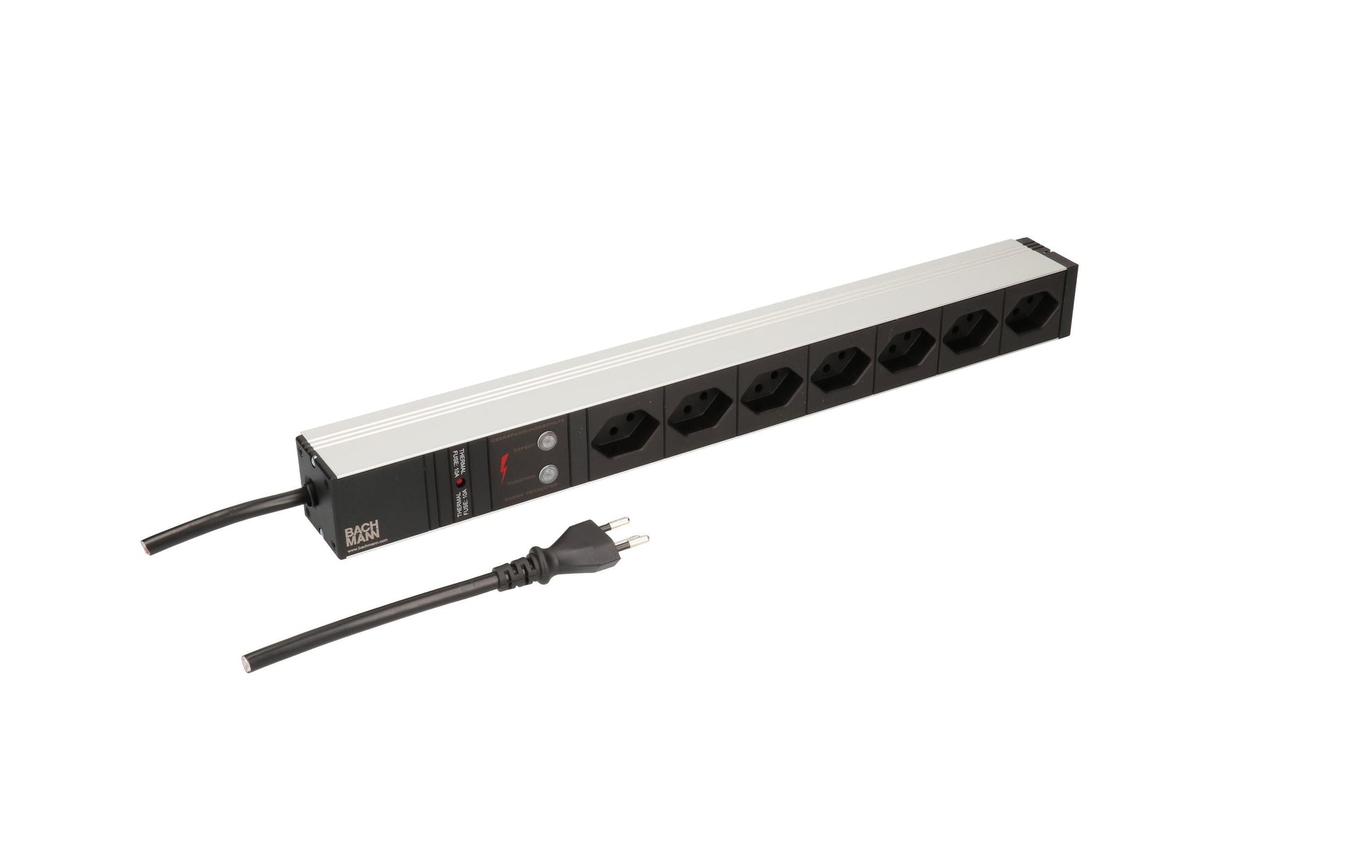 Bachmann Rack-PDU PDU ALU – 1U (Rackmontage), 7× T13, T12, Überspannungsschutz, 3 m, Schwarz/Silber