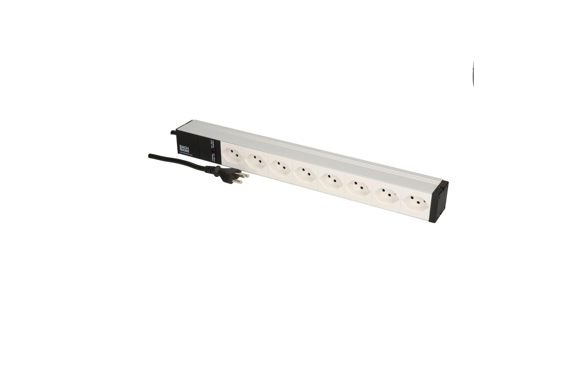 Bachmann PDU ALU Rack-PDU 19" 1U, 8×T13, Eingang T12, 3 m – weiss/silber