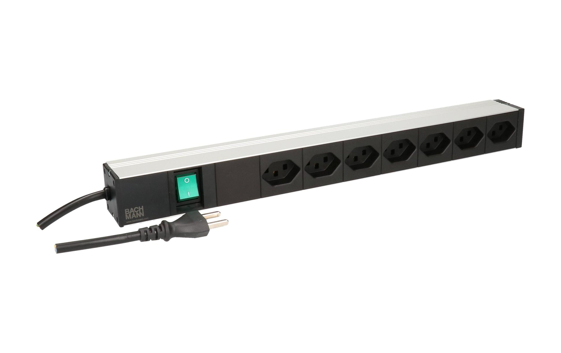 Bachmann Rack-PDU ALU – 1U, 7× T23, T23, mit Schalter, 3 m, schwarz/silber