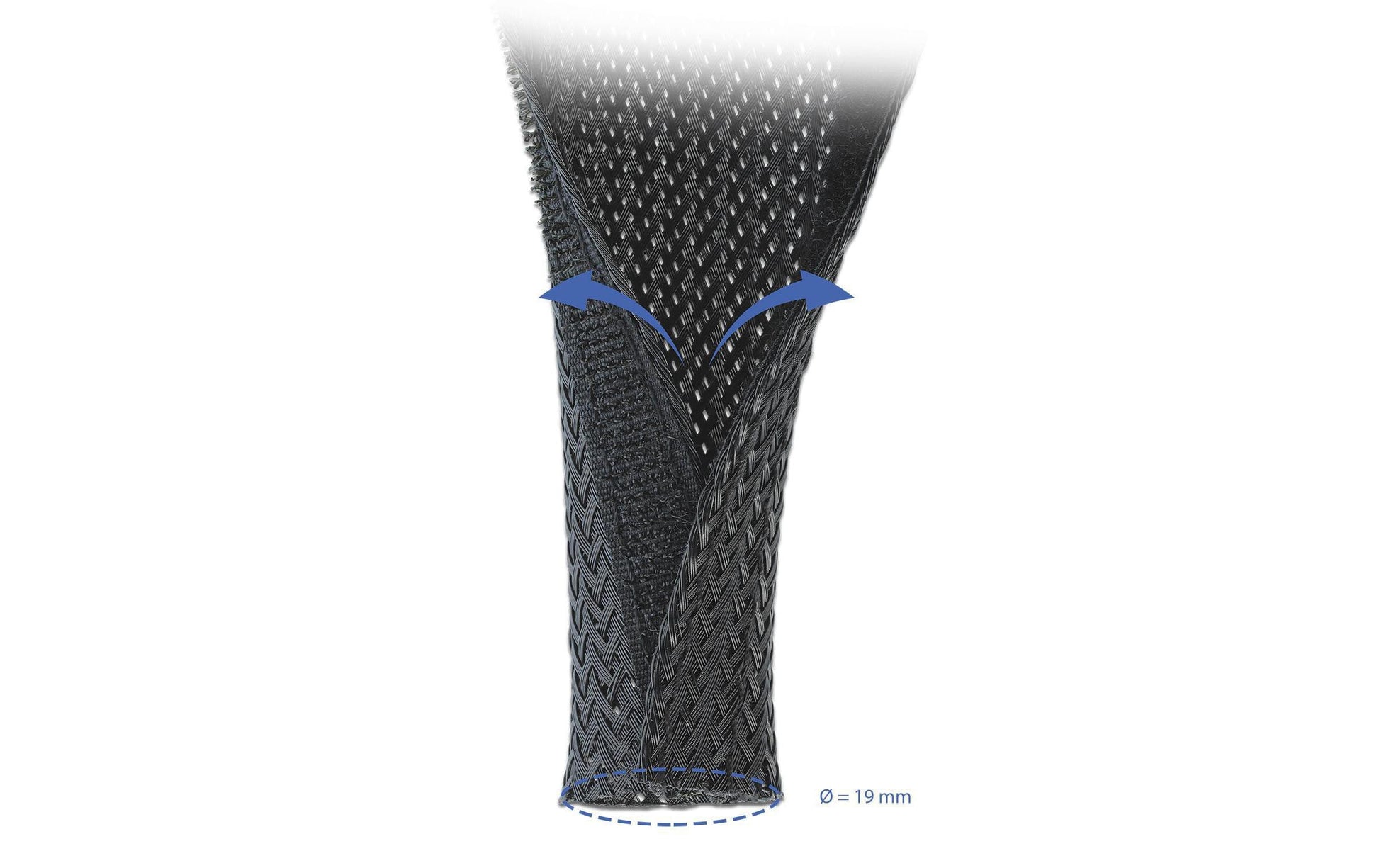 DeLOCK Kabelschlauch, Ø 19 mm × 2 m, zuschneidbar, Klettverschluss – schwarz