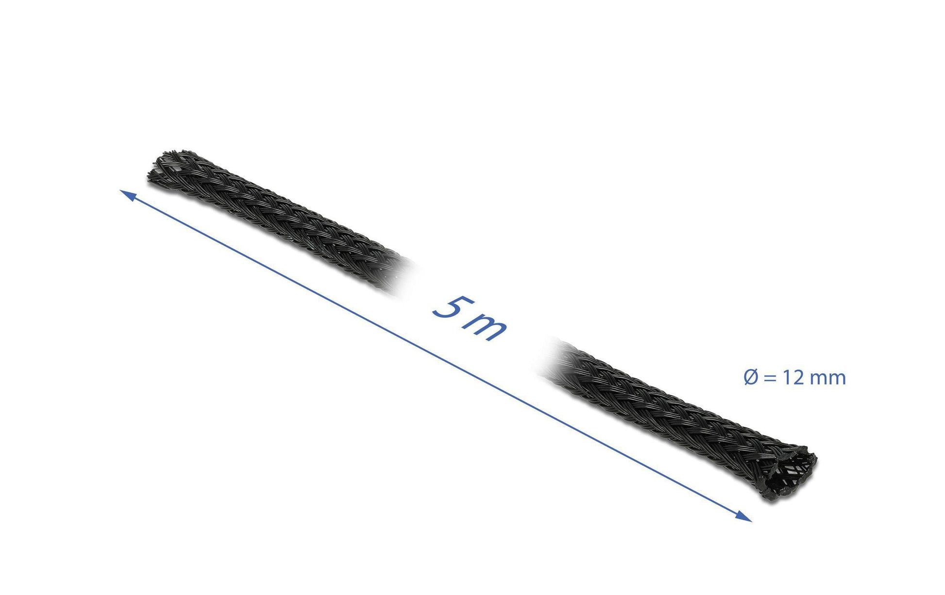 DeLOCK Kabelschlauch – Ø 12 mm – 5 m – Polyester – Schwarz, zuschneidbar, 1 Stk.