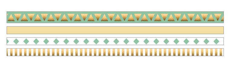 URSUS Washi Tape Grafik – 6,5 mm × 10 m, mehrfarbig (gold, grün) – 4 Rollen, Papier