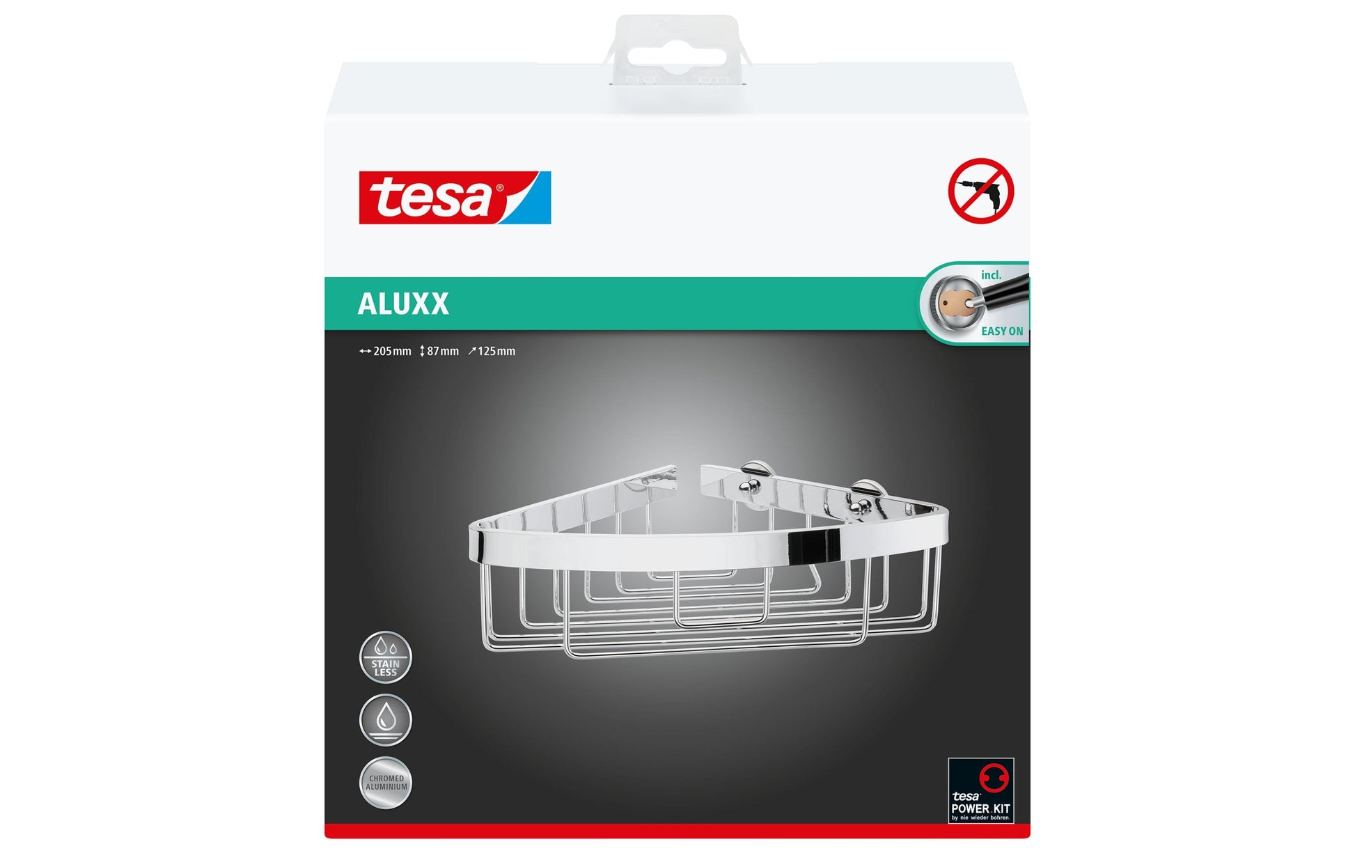 TESA Seifenhalter (Wand) Aluxx – Aluminium/Chrom, Klebestreifen, 20,5×21×8,7 cm, Silber
