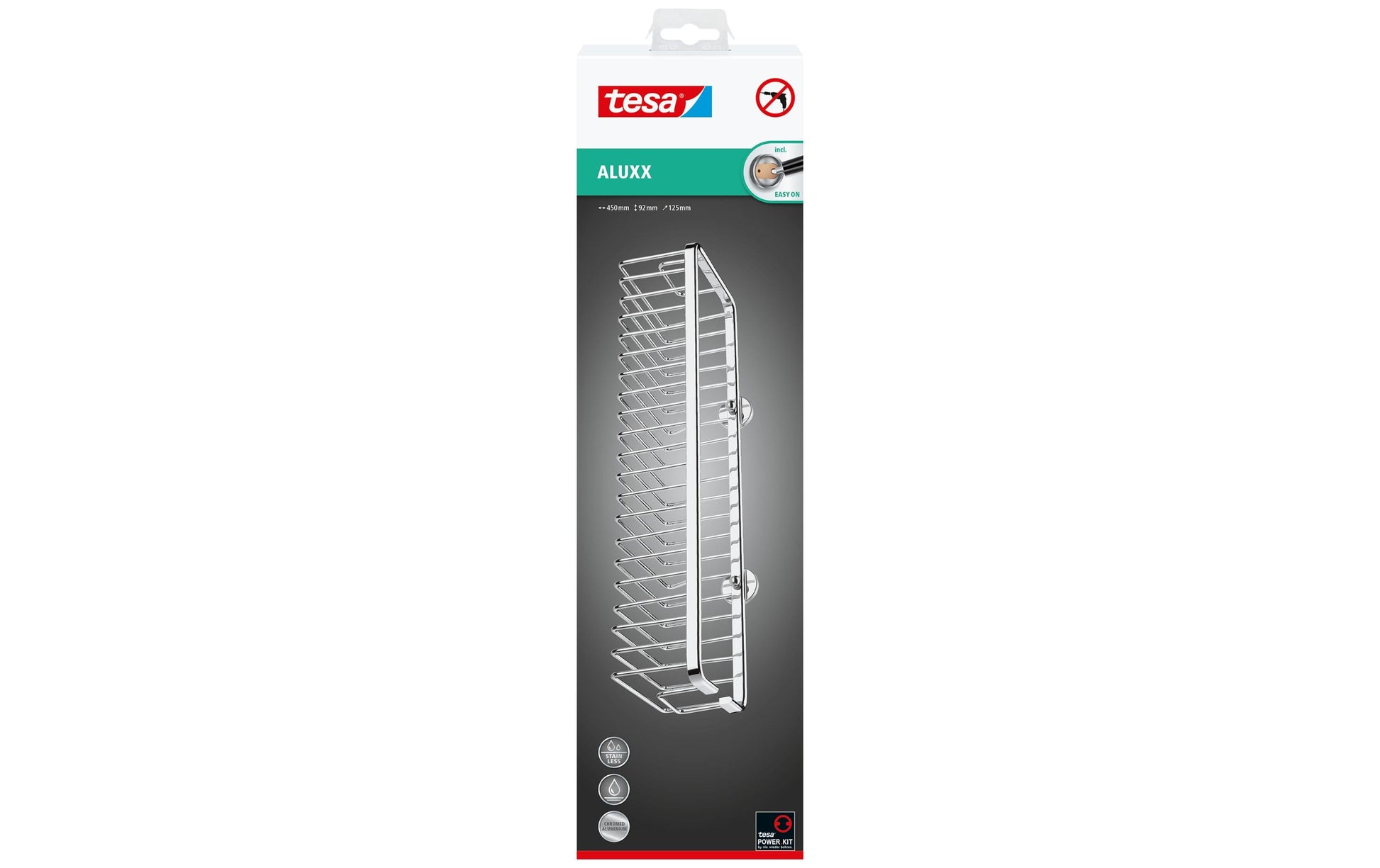 TESA Seifenhalter (Wand) – Edelstahl, Klebestreifen (kein Bohren), 45×12,5×9,2 cm
