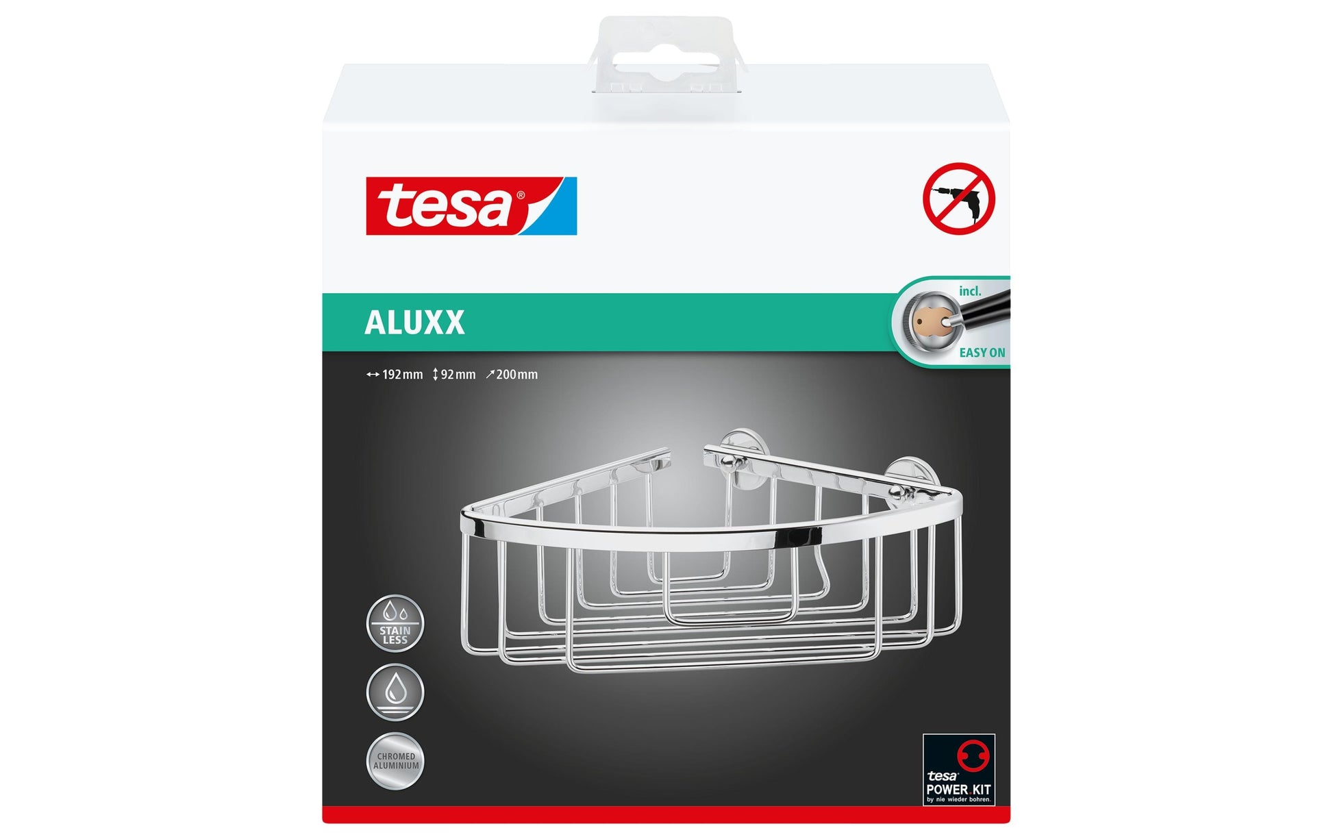 TESA Seifenhalter (Wand) ALUXX – Aluminium, verchromt, Klebestreifen, 19,2×20×9,2 cm, Edelstahl