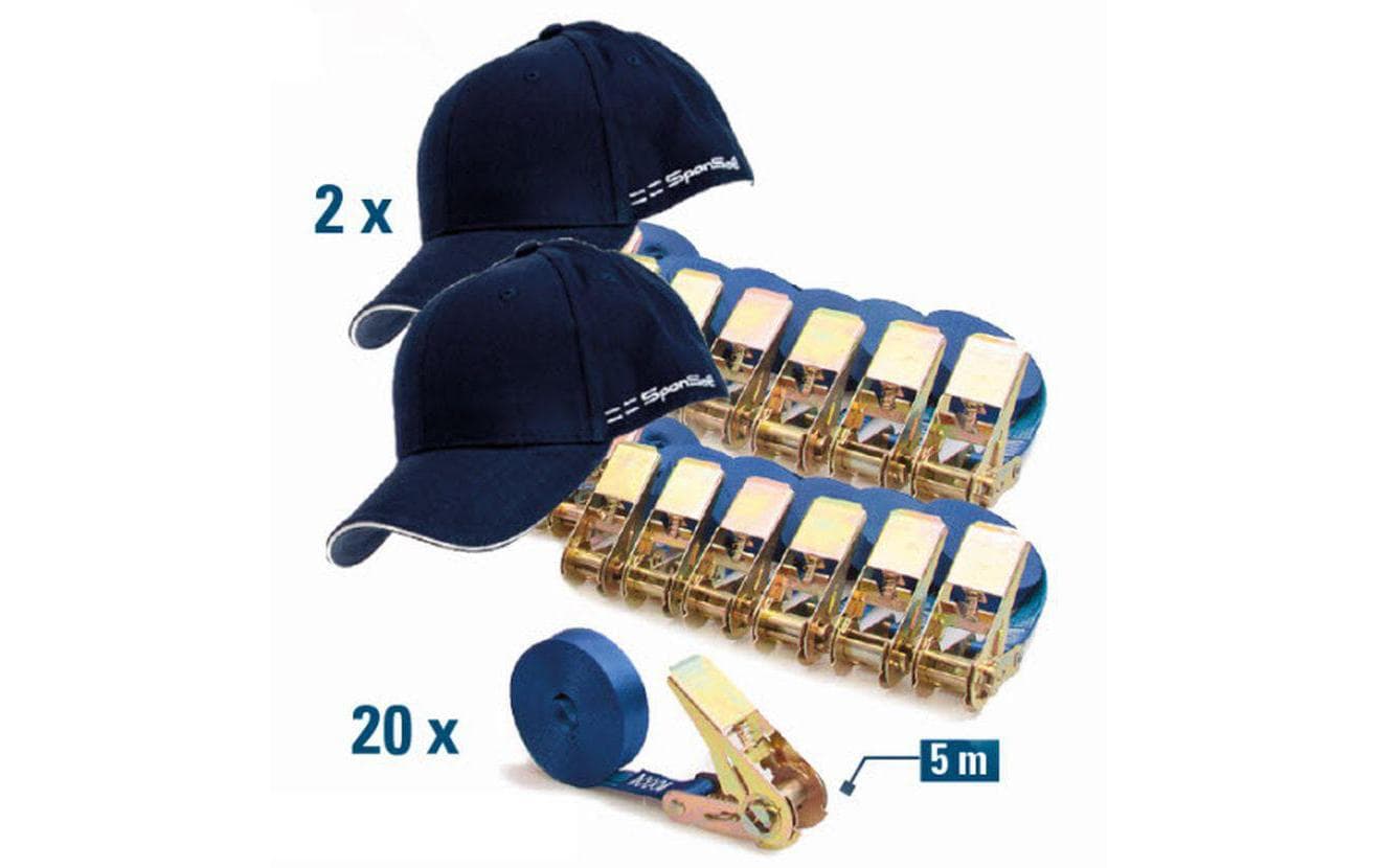 SpanSet – Schlaufenband 5'000 × 25 mm, mit Schnalle, blau, für PKW, Zurrkraft 700 kg, 20 Stk.