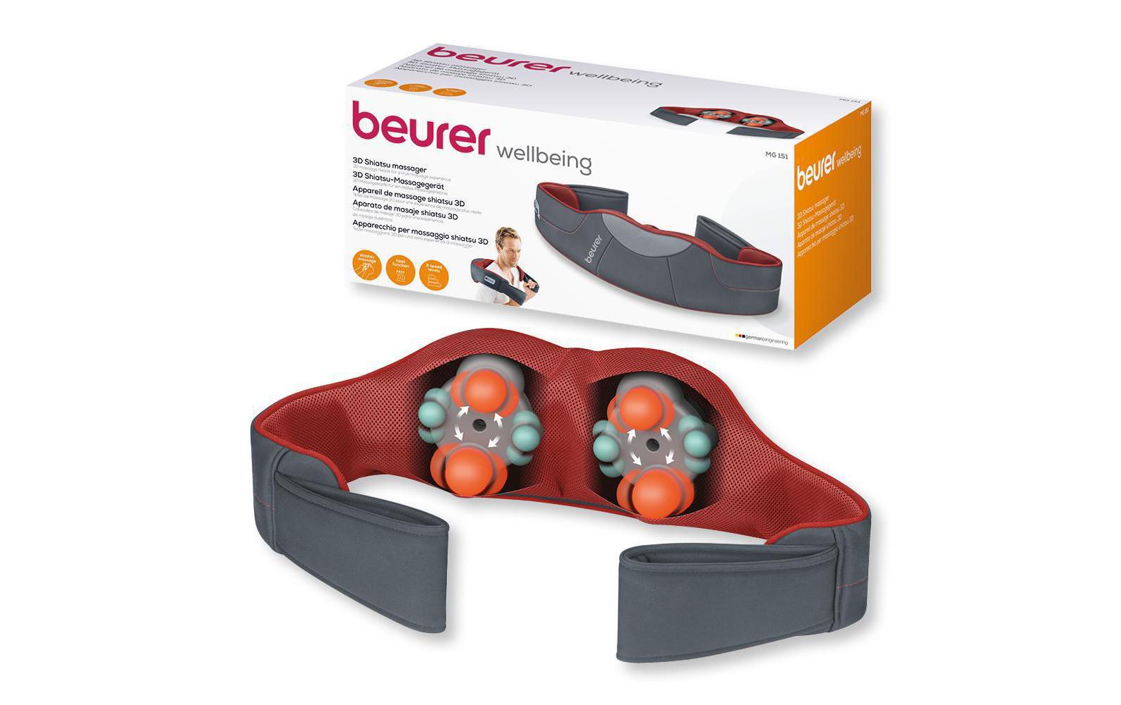 Beurer Nacken-Massagegerät – grau, MG151, Shiatsu, mit Wärmefunktion, 3 Stufen