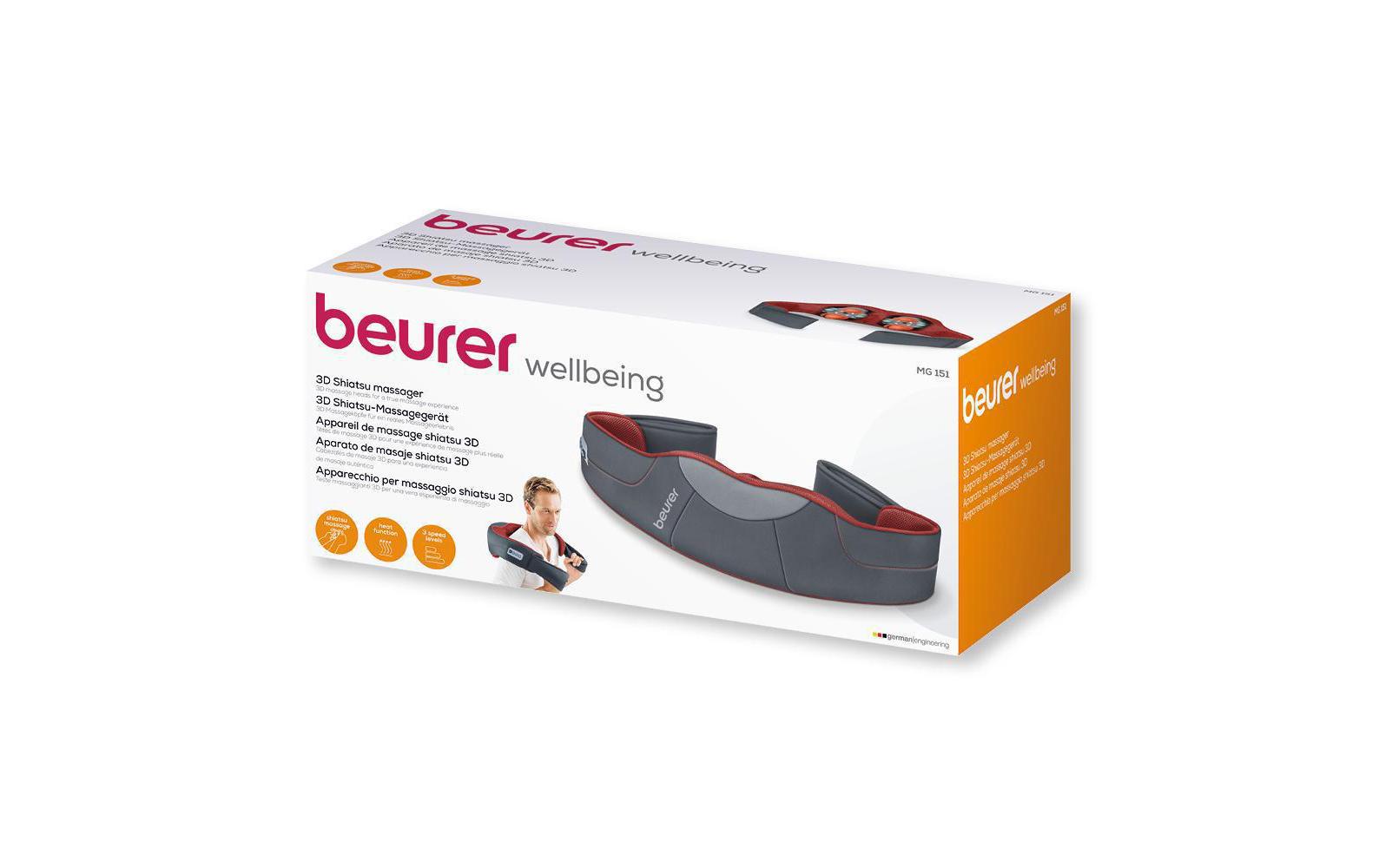 Beurer Nacken-Massagegerät – grau, MG151, Shiatsu, mit Wärmefunktion, 3 Stufen