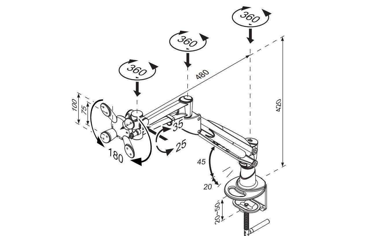 Neomounts Monitorarm, Tischklemme, bis 30", höhenverstellbar, Gasfeder, Silber