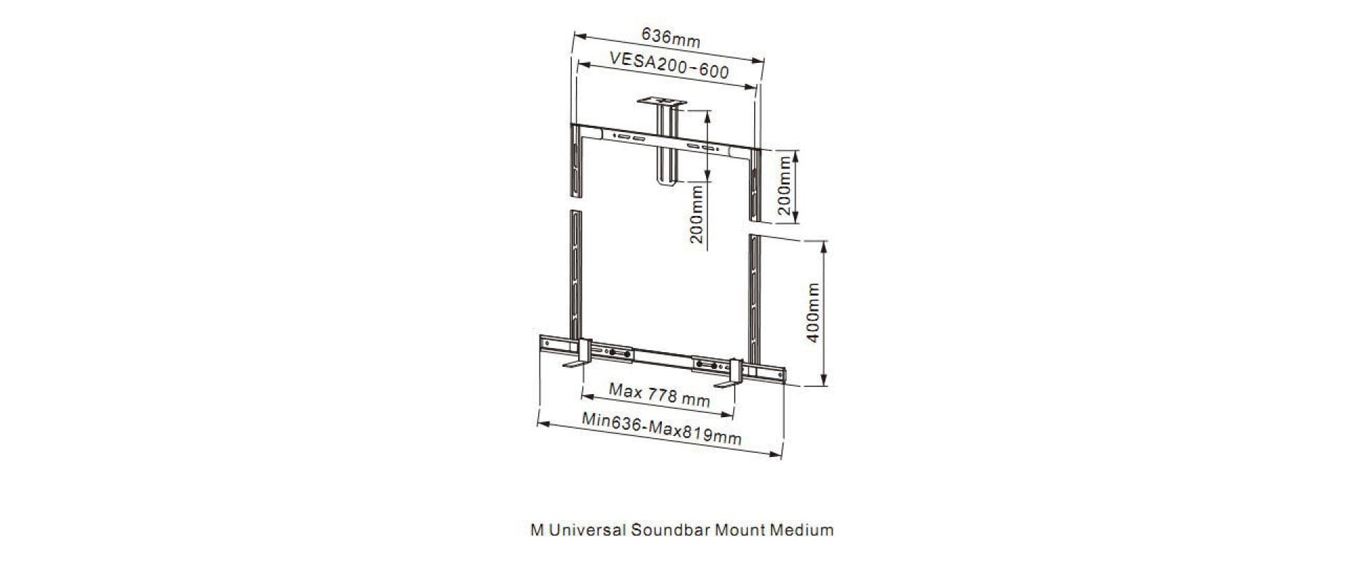 Multibrackets Soundbar S – Standfüsse, VESA 200×200 mm, für Displays 40", Traglast 10 kg, Schwarz