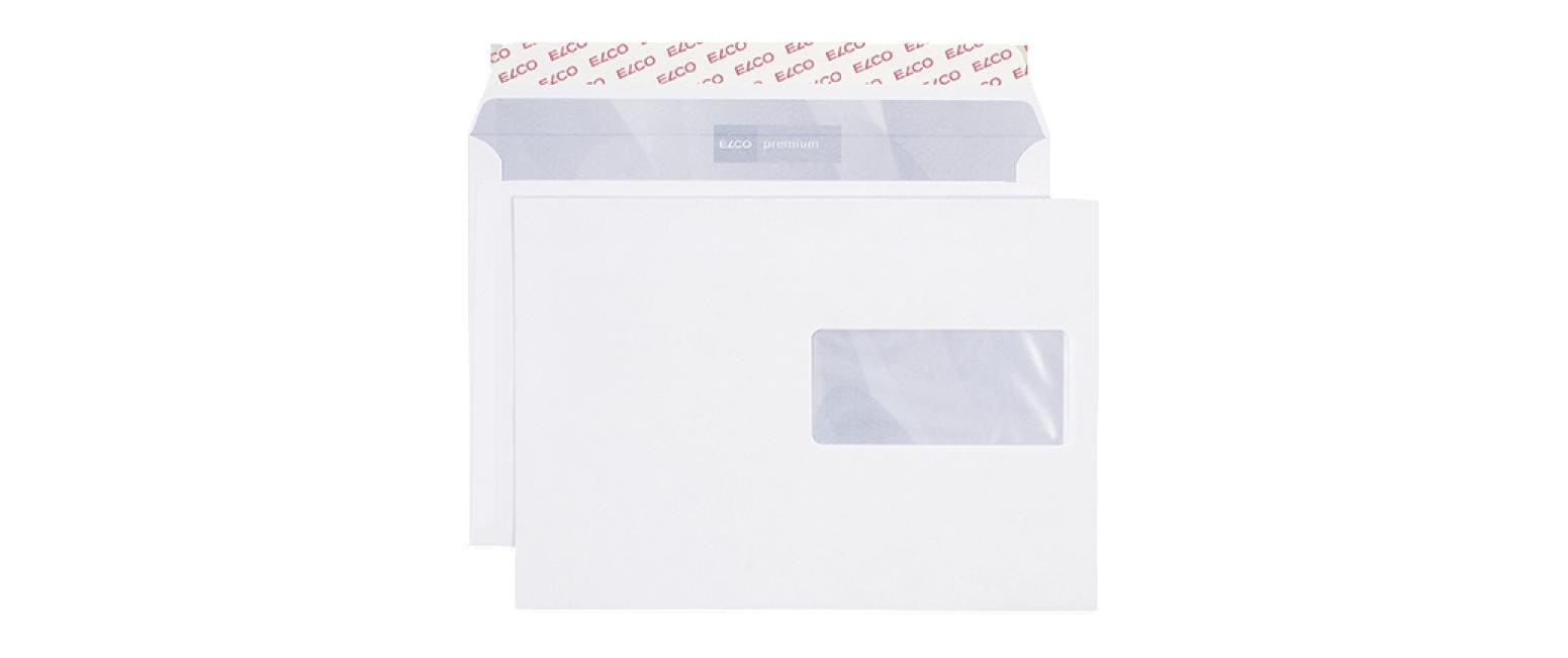 Elco Couvert C5, Fenster rechts, Haftklebung, hochweiss, 100 g/m², mit Innendruck – 25 Stk.