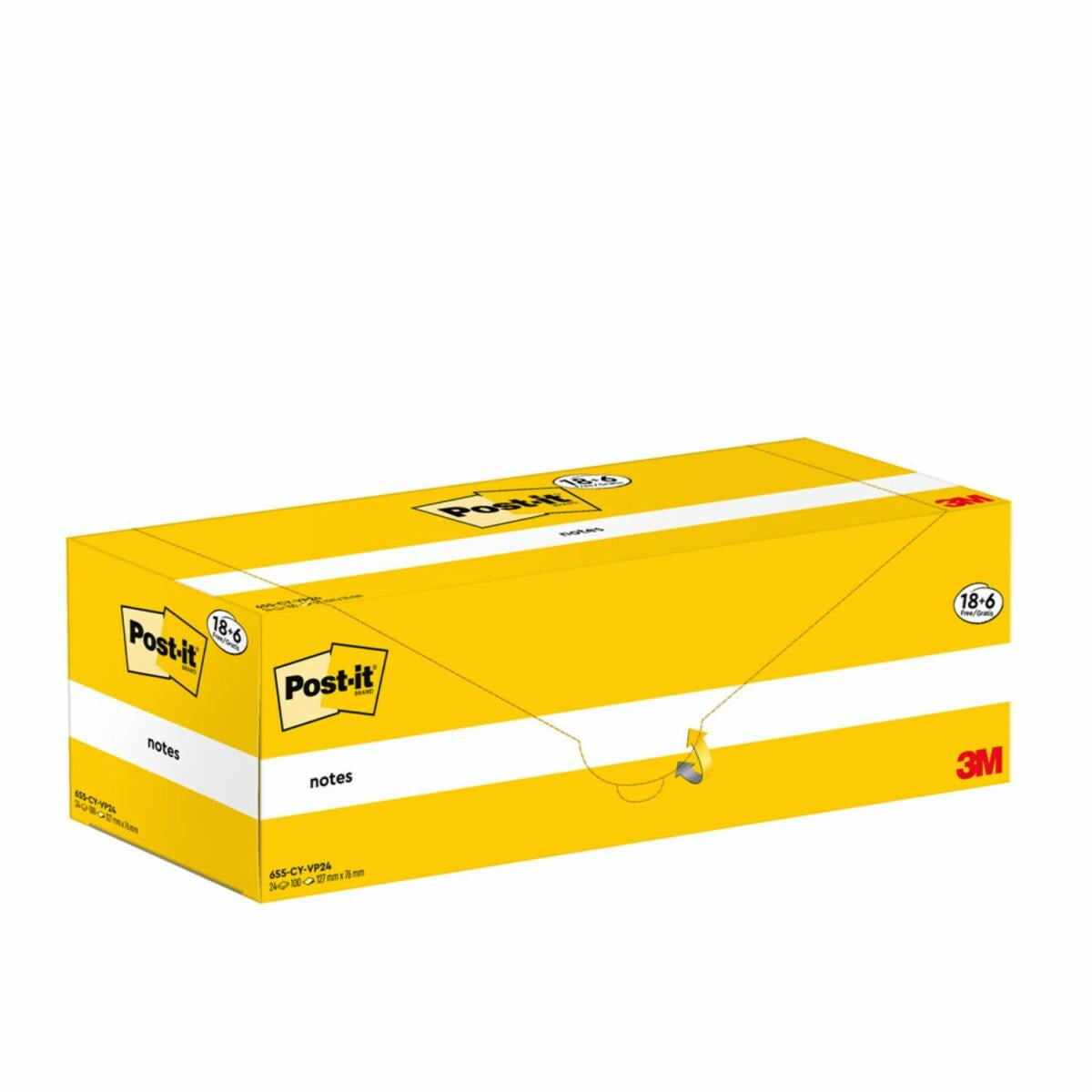Post-it Haftnotizen – 127 × 76 mm – Gelb, 100 Blatt/Block, 24er-Pack, PEFC