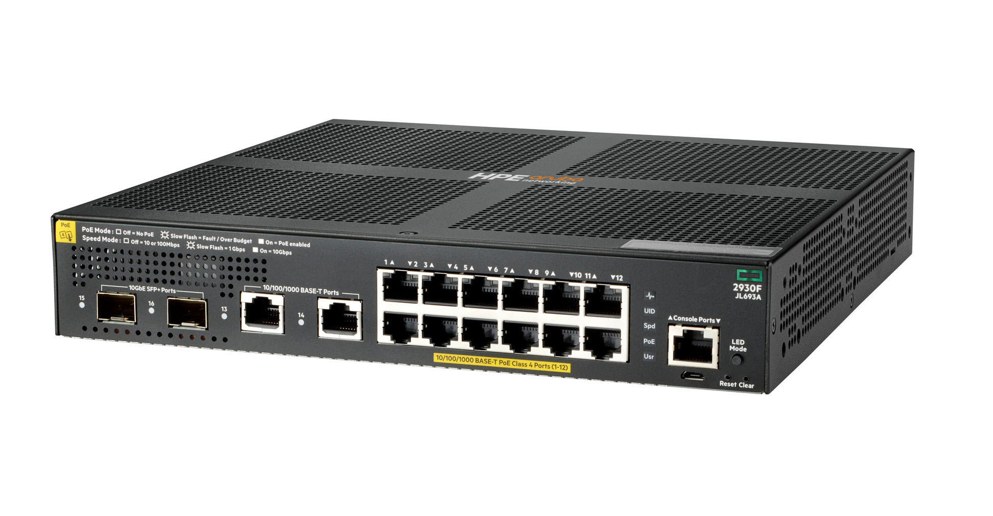 HPE Aruba 2930F JL693A – Managed Switch – 12×GbE, 2×SFP+, L3, PoE+ 139 W, 1U