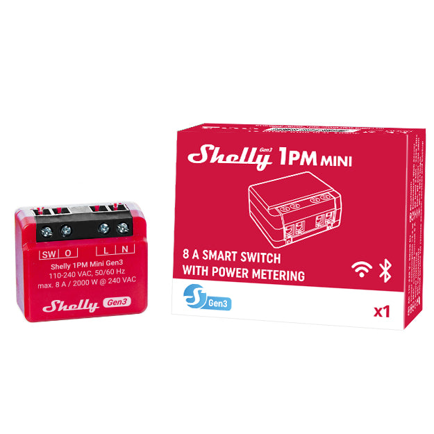 Shelly 1PM Mini Gen3 – Smart-Steckdose – 8 A, Verbrauchsmessung – für Amazon Alexa, Google Assistant