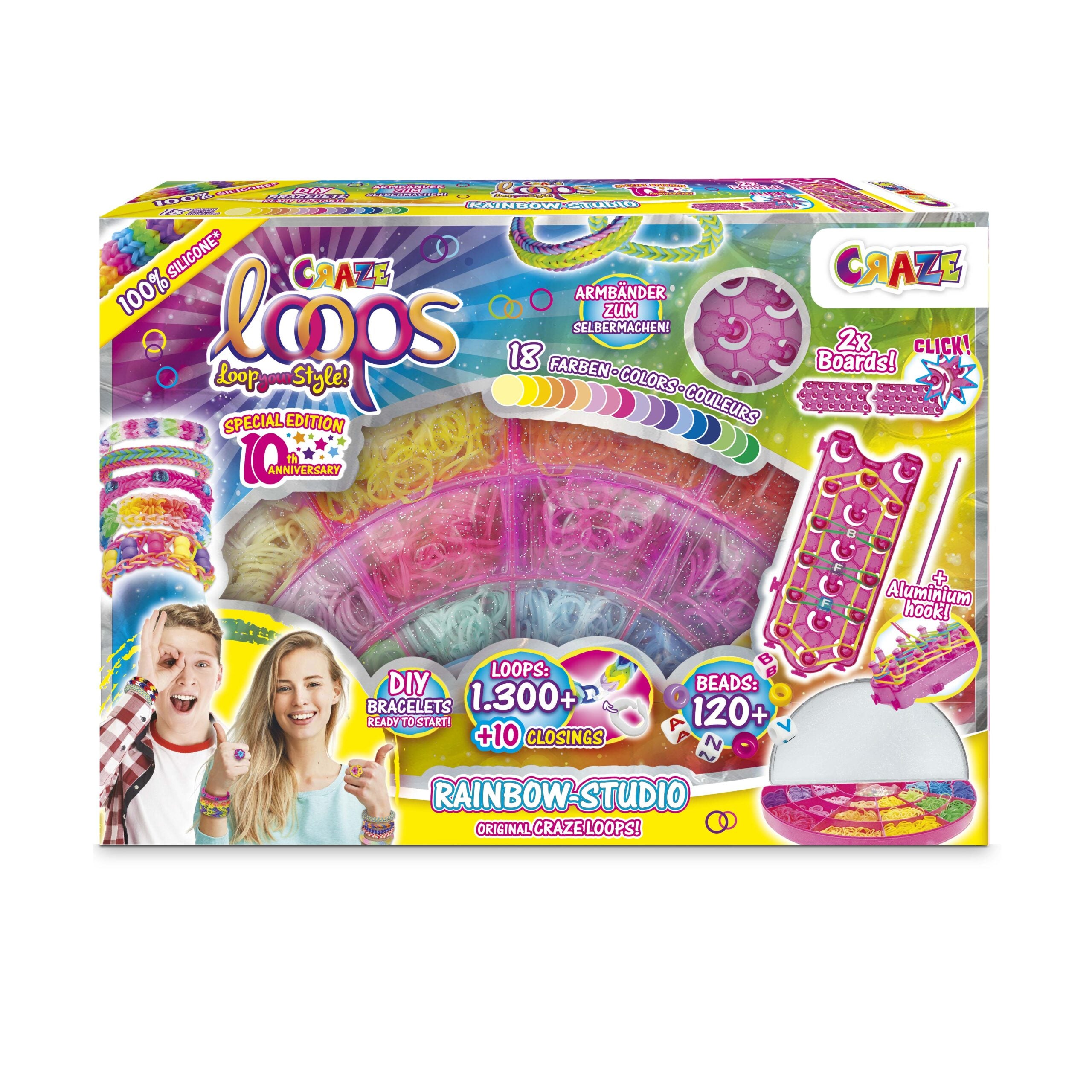 CRAZE Loops Rainbow Studio – Bastelset – 1300 Loops – ab 3 Jahren – Silikon, Mehrfarbig