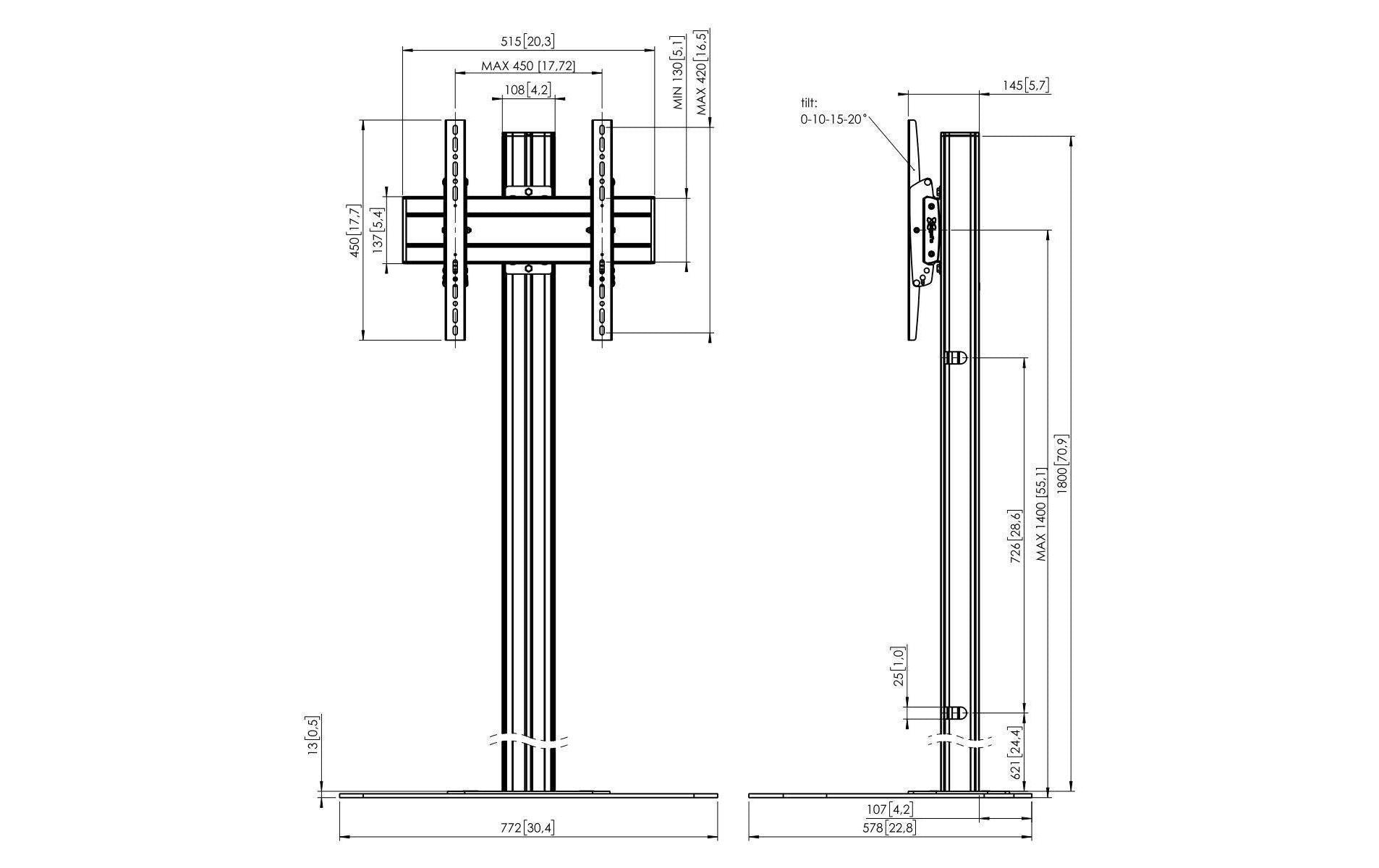 Vogel's 6VO F1844B – Höhenverstellbarer Displayständer, bis 65", VESA 400×400, bis 80 kg, schwarz