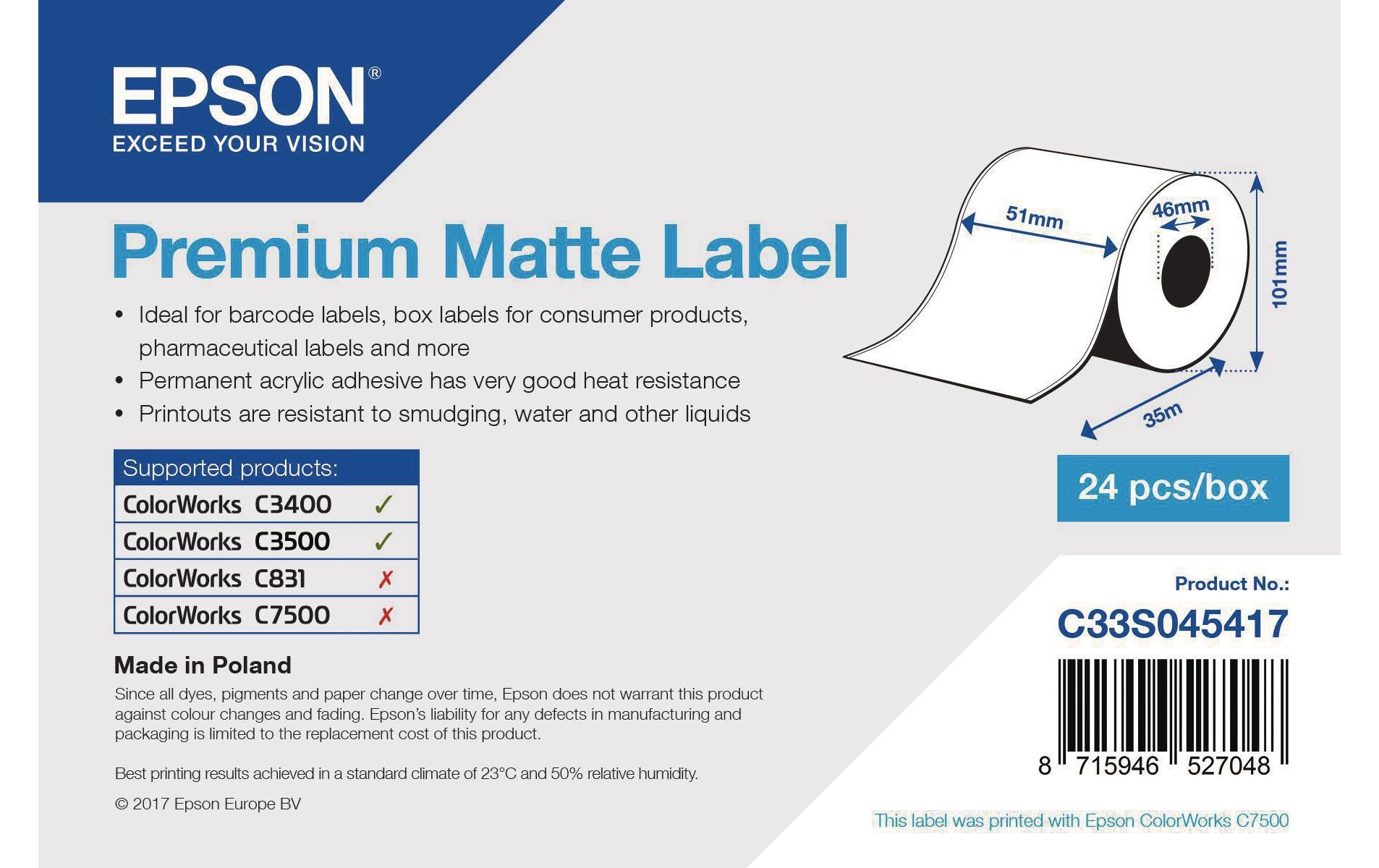 Epson Endlos-Kartonschilder (nicht klebend), 51 mm × 35 m, 1 Rolle
