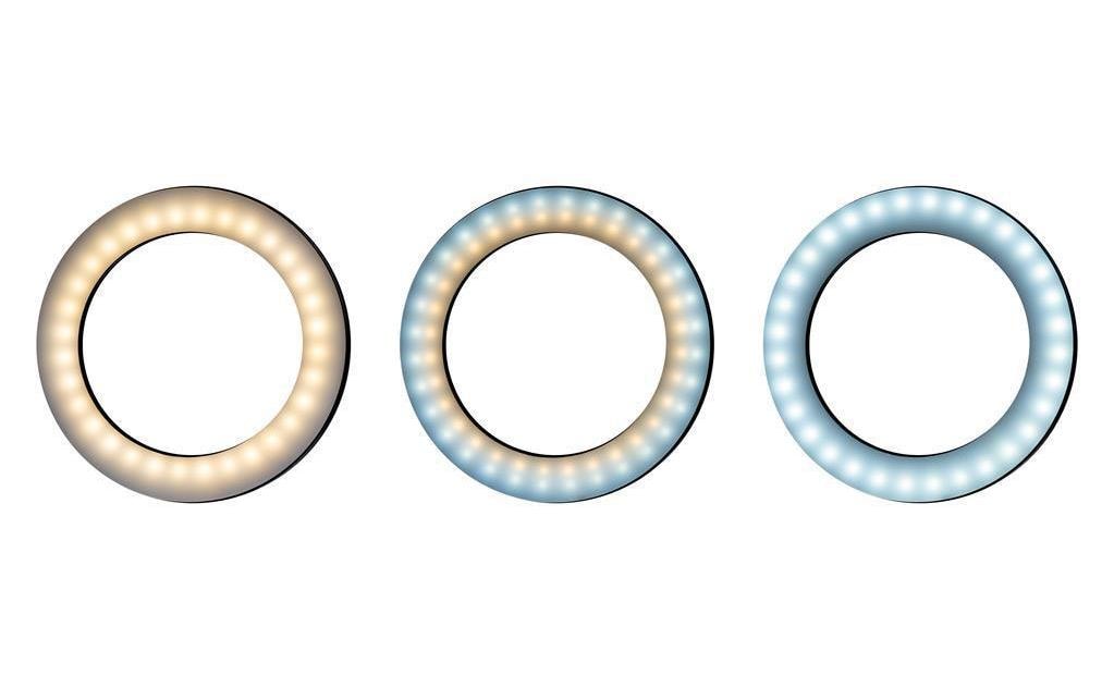 Dörr NP-550 LED-Ringleuchte – 3200–5600 K, dimmbar – 280 lx – Akku – für FLP 56 Blitz, LED-Kopf – Schwarz
