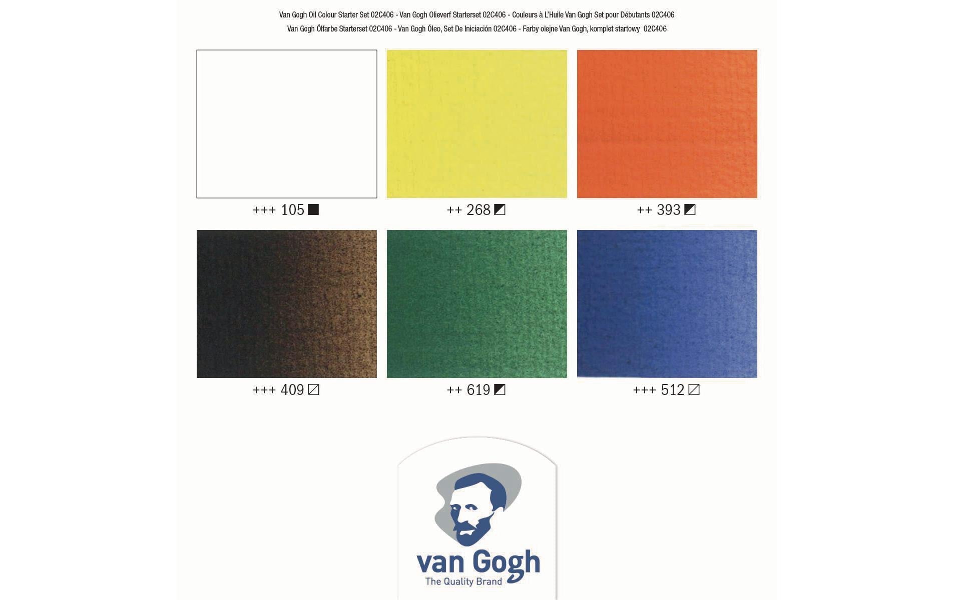 Van Gogh Ölfarbe – Blau/Grün/Rot/Umbra/Weiss/Gelb – 6 Farben, 6×20 ml (120 ml)