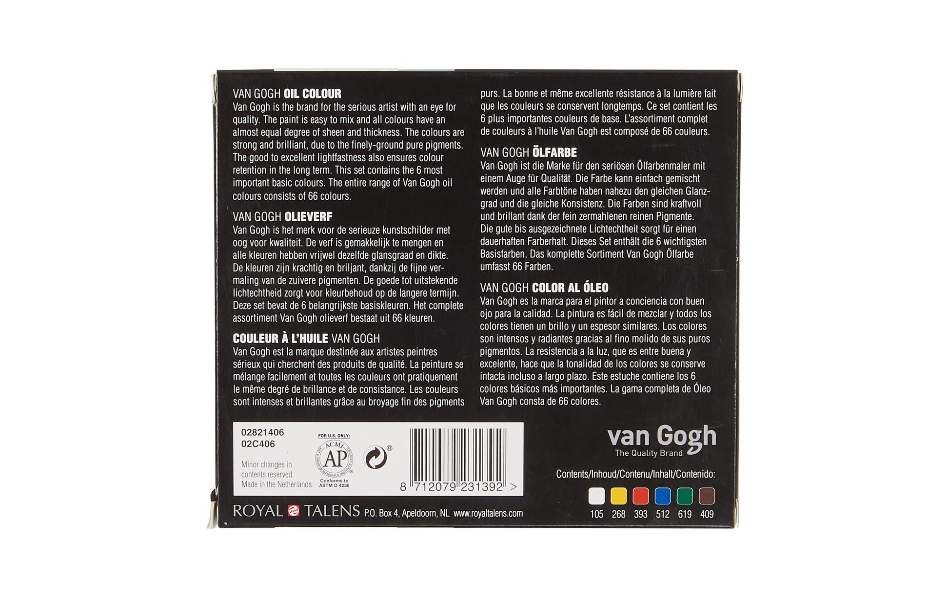 Van Gogh Ölfarbe – Blau/Grün/Rot/Umbra/Weiss/Gelb – 6 Farben, 6×20 ml (120 ml)