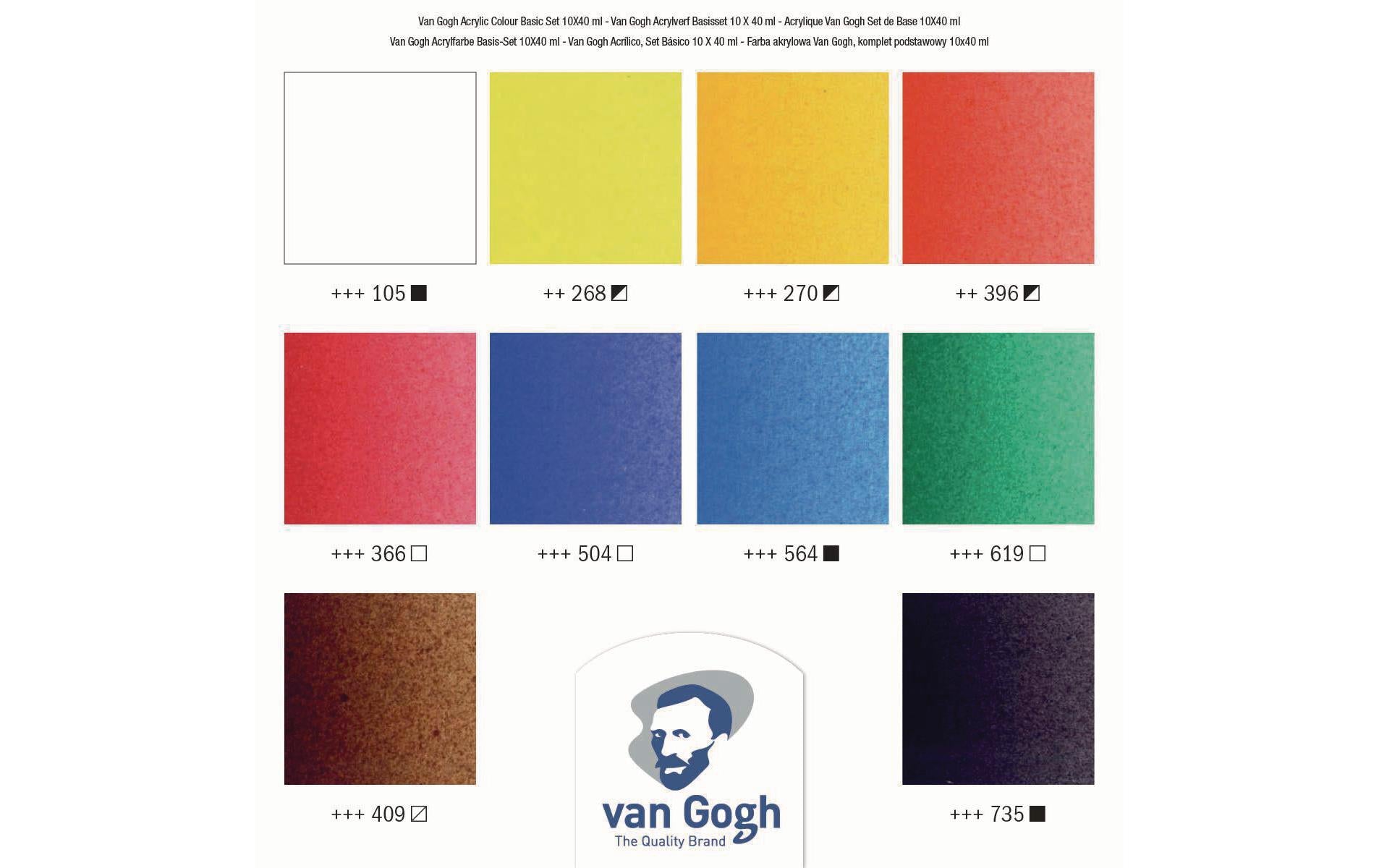 Van Gogh Acrylfarbe – Mehrfarbig, Lichtecht – 10 Farben (10×40 ml, 400 ml)