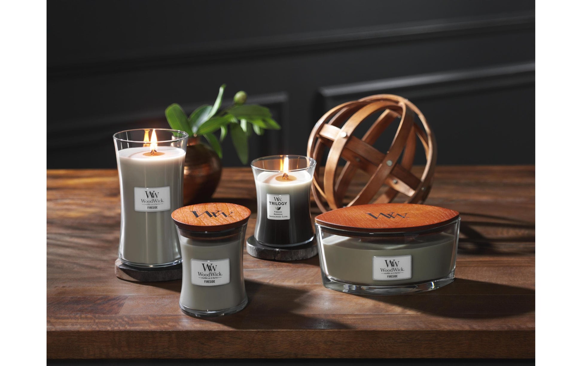 WoodWick Duftkerze Fireside, grau, Glas, Ø 19,1 cm, H 9,2 cm, 1 Stück