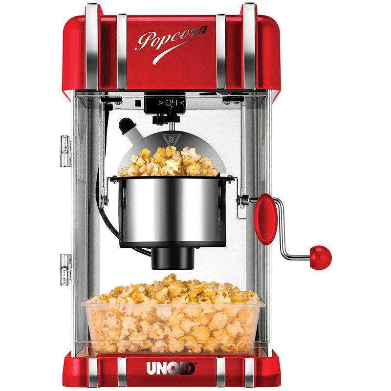 Unold Popcornmaker Retro 48535 – 50 g, 300 W, Kunststoff/Edelstahl – Rot/Silber