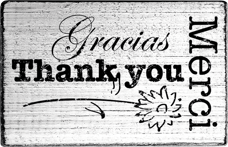 Colop Stempel – Merci Gracias Thank you, Vintage – Holz – 70 × 42 mm
