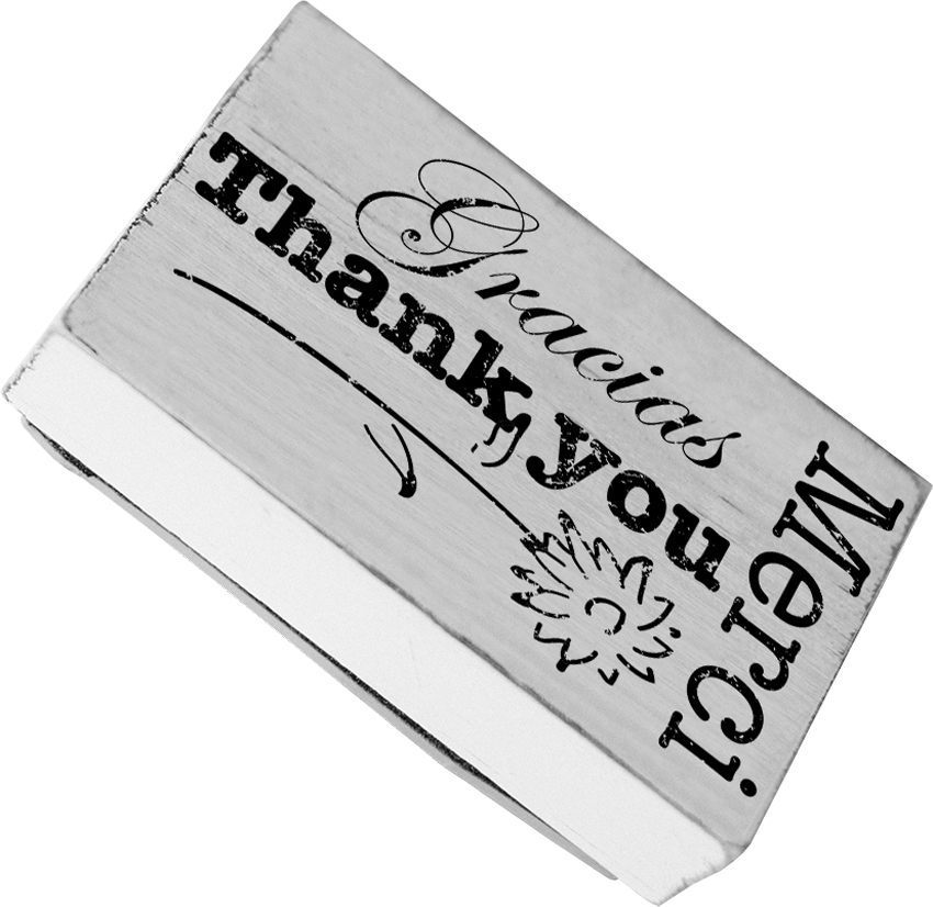 Colop Stempel – Merci Gracias Thank you, Vintage – Holz – 70 × 42 mm