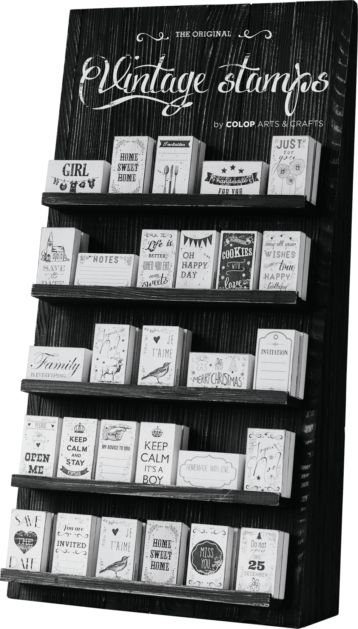 Colop Thekendisplay 75 Stempel, 12 Stempelkissen – 320×680×165 mm – Display Vintage