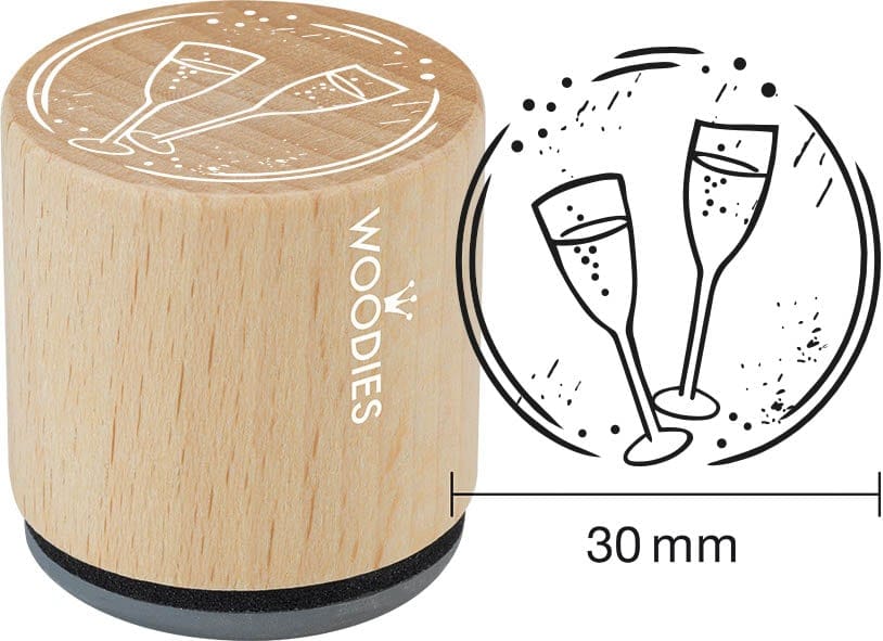 Colop Woodies – Motivstempel, Buchenholz, Motiv Sektgläser, Ø 30 mm