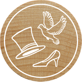 Colop Woodies – Motivstempel, Holz, Motiv Zylinder-Taube/Brautschuh, Ø 34 mm
